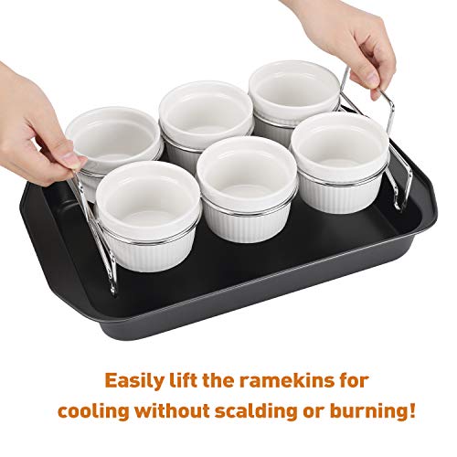SOLIGT Creme Brulee Making Set - 6 Porcelain Ramekins 6 oz, 304 Stainless Steel Lifting Rack, 9" X 13" Bottom Pan - Image 5
