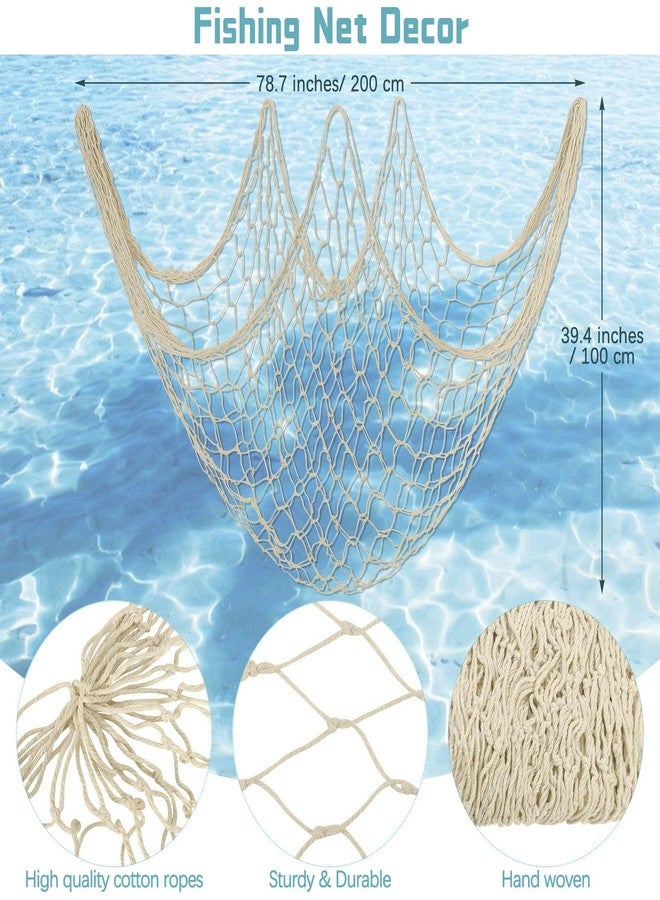 Aodaer 6 Pieces Natural Fishnet Decor Natural Color Cotton Netting Decorative Fish Netting for Mermaid Birthday Under The Sea Party Pirate Party Favor Baby Shark Birthday Decor - Image 2