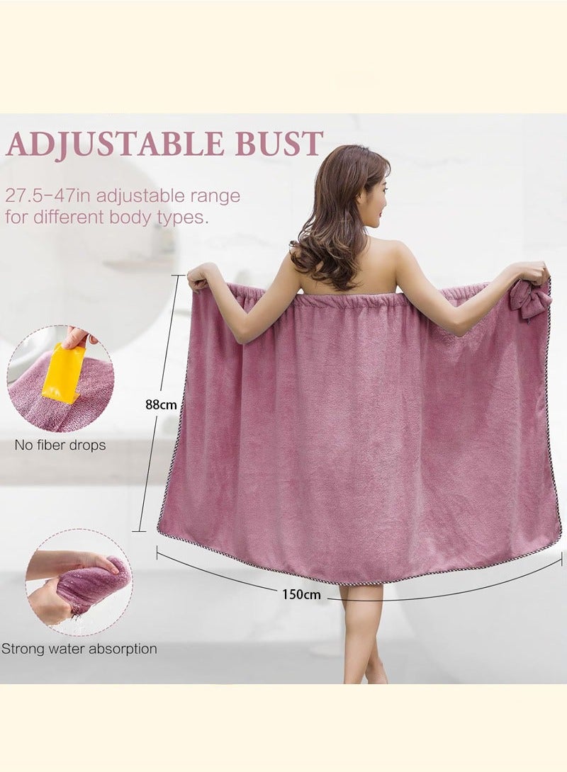 Hanayo 2 Pcs Bath Towel Set Women Bath Wrap Hair Towel Adjustable Soft Towels Bath Wrap Hair Towel Super Water Absorption Shower After Body Cover(Purple) - Image 4