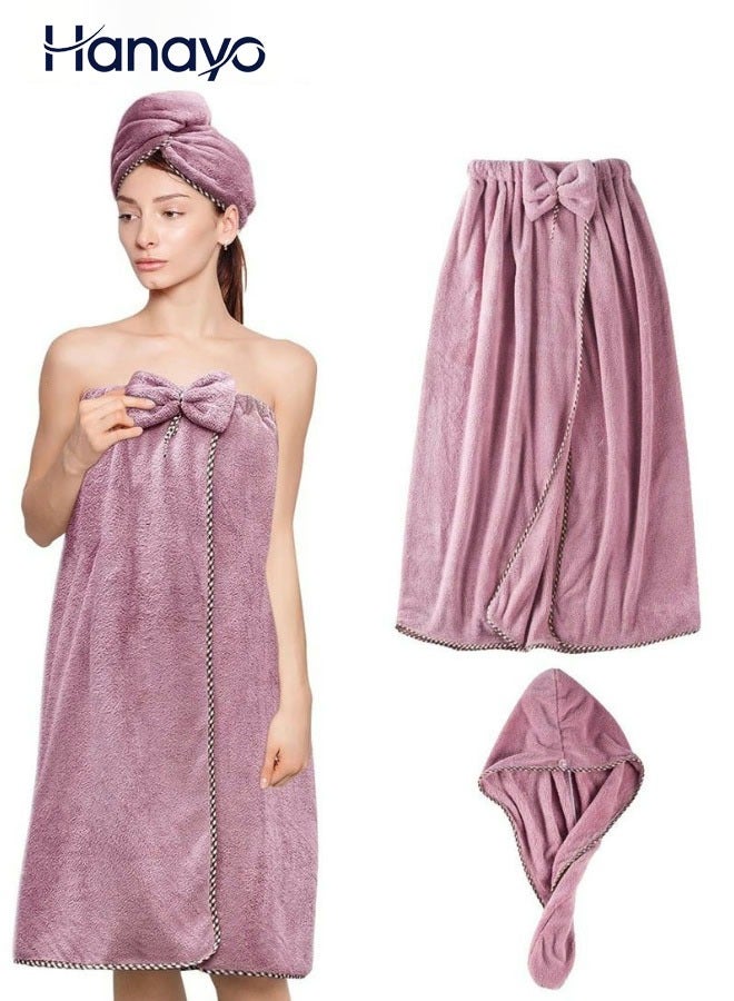 Hanayo 2 Pcs Bath Towel Set Women Bath Wrap Hair Towel Adjustable Soft Towels Bath Wrap Hair Towel Super Water Absorption Shower After Body Cover(Purple) - Image 1