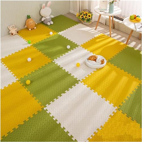 SIGNATRON Puzzle Flooring || Kids Interlocking Play mat || Shop Floor Mat || Kitchen Floor Mat || Pet Mat ||12 MM Thick (Olive Green - Yellow - White, 12 Pcs) - Image 1