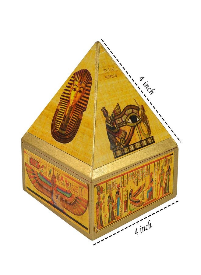 Crystu صندوق أمنيات هرمي خشبي من كريستو، مزين برمز مصري وشبكة كريستالية، مقاس 10.1 سم (4 بوصات)، مناسب لعلاج الأمنيات بتقنية الريكي والعلاج بالكريستال. - Image 3