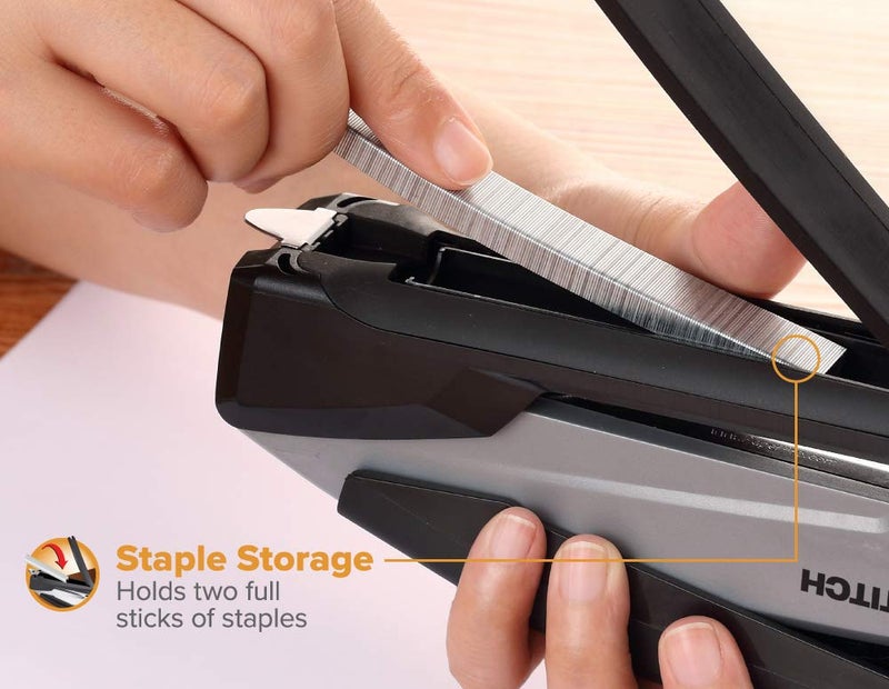 Bostitch Office Executive 3 in 1 Stapler, Includes 210 Staples and Integrated Staple Remover, One Finger Stapling, No Effort, 20 Sheet Capacity, Spring Powered Stapler, Black/Gray (INP20) - Image 4