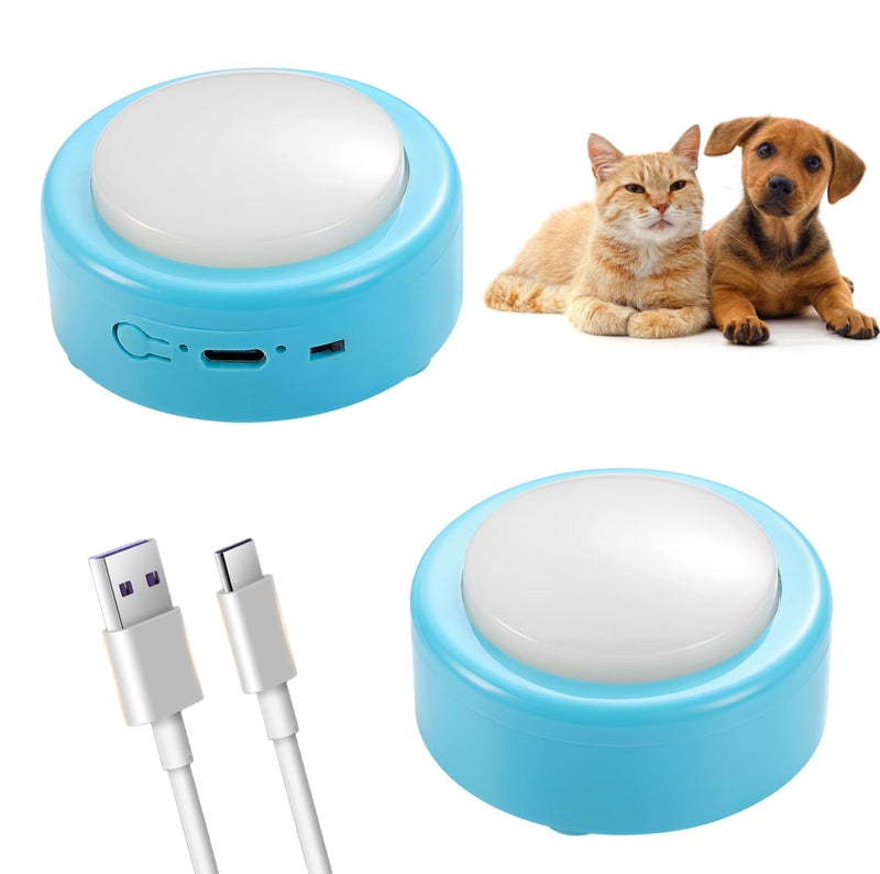 CEYOVISION Talking Buttons for Cats & Small Dogs (2-Pack Starter Kit) - Rechargeable Voice Recording Button for Pet Communication, No Batteries Needed, Easy Press for Beginners, 24S Clear Playback, Blue - Image 1