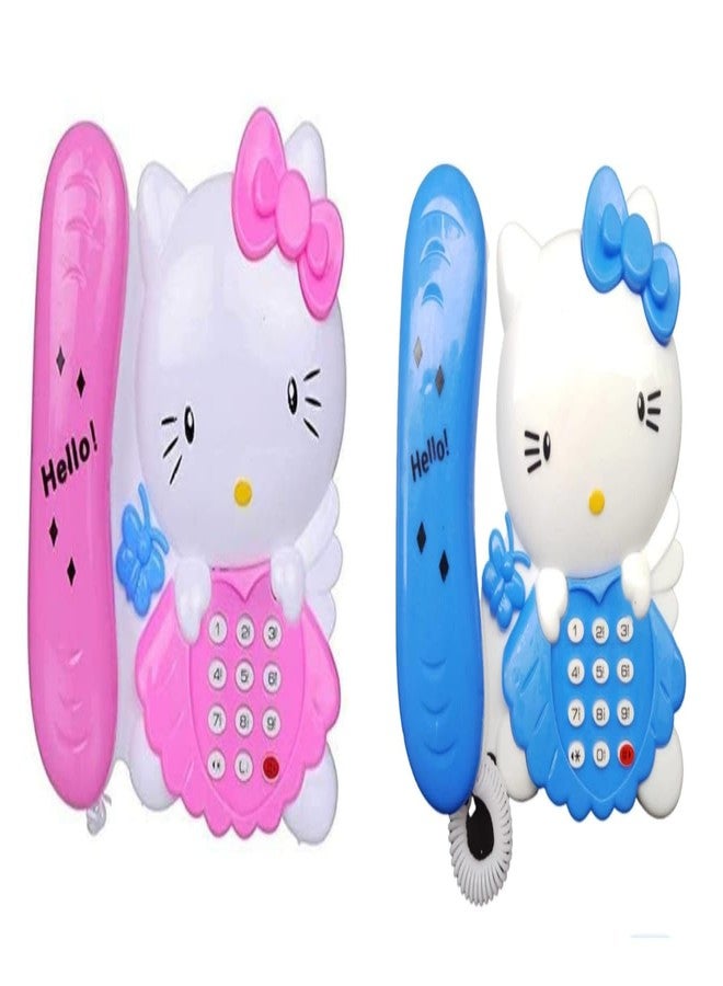 FULLFILLS Kitty Landline Musical PhoneToy 2PCS (1 PC Color - Pink + 1 PC Color - Sky Blue) - Image 5