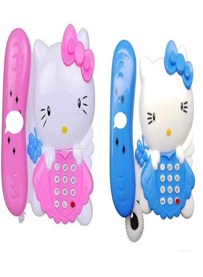 FULLFILLS Kitty Landline Musical PhoneToy 2PCS (1 PC Color - Pink + 1 PC Color - Sky Blue) - Image 1