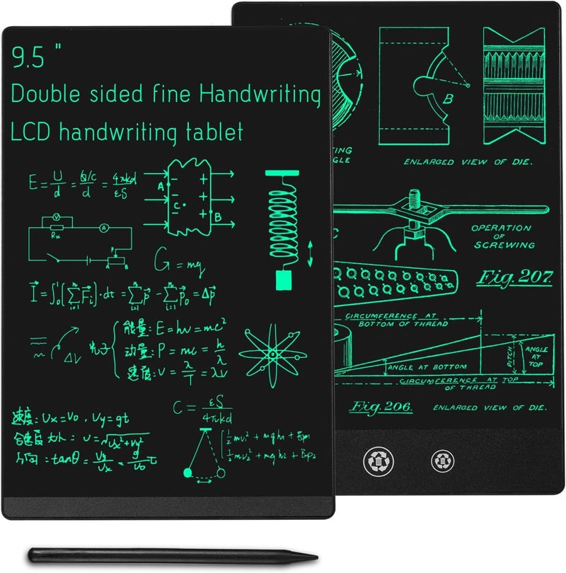 لوح كتابة LCD بشاشة مزدوجة الجوانب قابل للمسح وإعادة الاستخدام مقاس 9.5 بوصة و8.5 بوصة، ألواح رسم إلكترونية محمولة، دفتر ملاحظات رقمي للأطفال والكبار والمكتب المنزلي (أسود) - Image 1