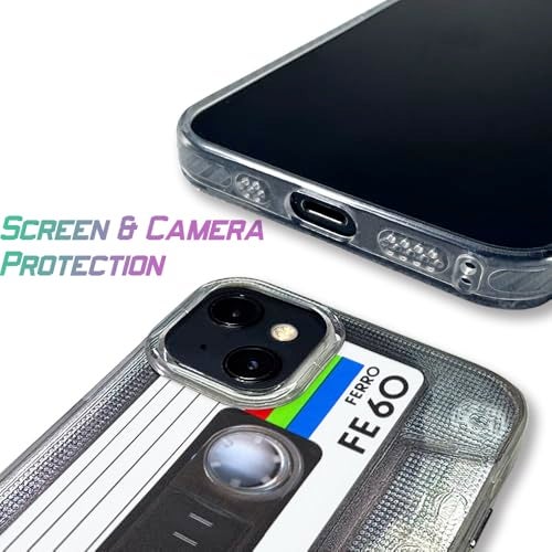 KIOMY 【Upgraded】 【3D Version】 Case for iPhone 14 and for iPhone 13, 3D Effect Silver with Cassette Tape Design, Music Classic Retro 80’s Type IMD Laser Shockproof Silicone Protective Phone Cover Cool - Image 3