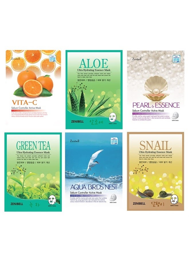 ZENIBELL Korean Face Mask Skin Care Facial SkinCare Masks Sheet Set (pack of 6) - Treatment Beauty Products for Women, men, teen girl Hydrating Moisturizer  - Image 1
