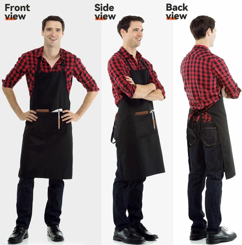 NLUS 2 Pack Kitchen Cooking Aprons, Adjustable Bib Soft Chef Apron with 2 Pockets for Men Women - Image 3