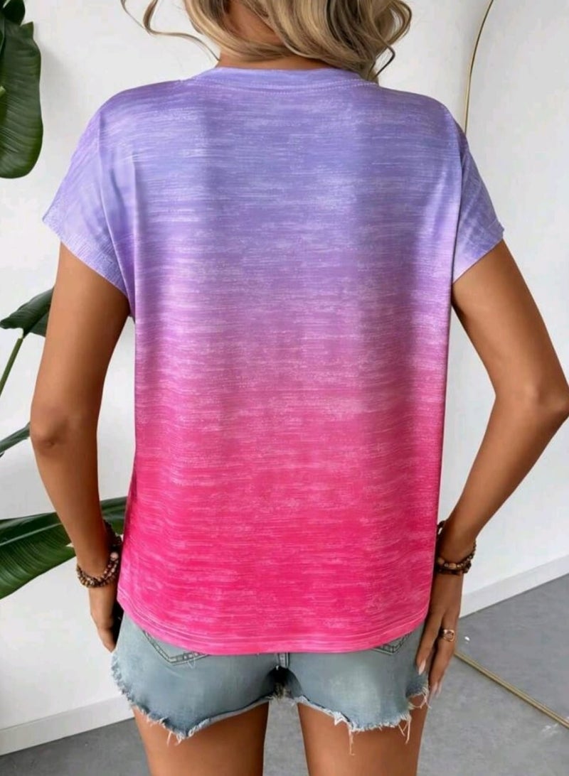 Shein Luneh Gradient Printed Women Round Neck Short Sleeve T-Shirt - Image 5
