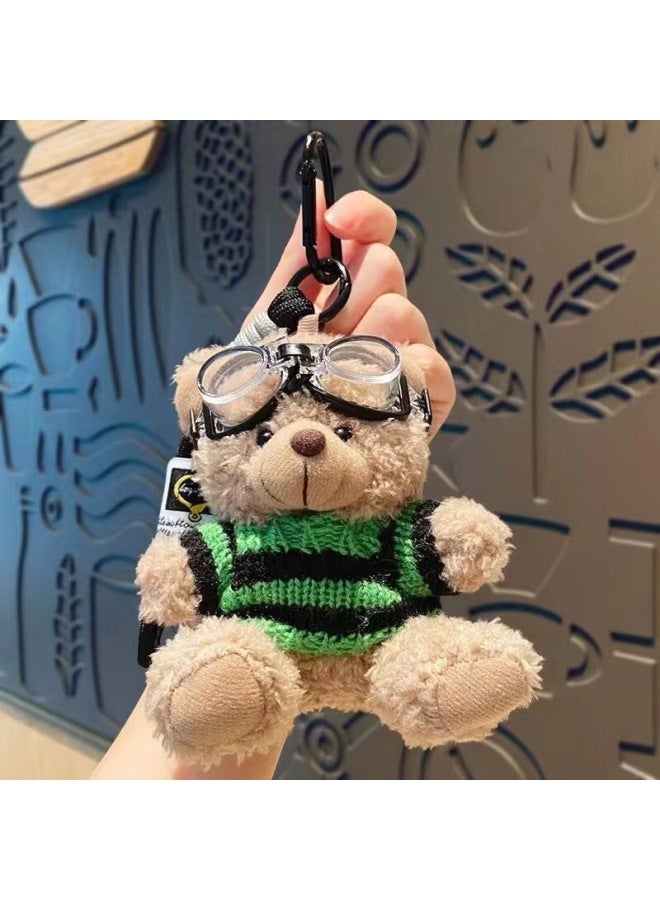 Pilot Blush Bear Bag Bag Pendant Backpack Car Key Chain Plush Doll Student Trinket Gift-Color:Dark Blue Clothes-pilot Little Brown Bear-Height:Premium Lanyard - Image 2