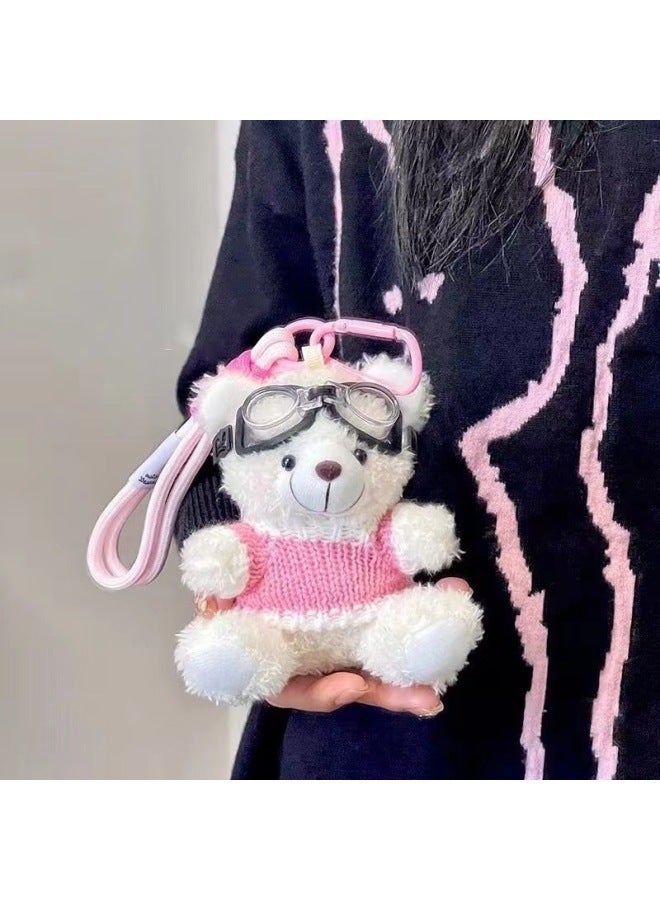 Pilot Blush Bear Bag Bag Pendant Backpack Car Key Chain Plush Doll Student Trinket Gift-Color:Dark Blue Clothes-pilot Little Brown Bear-Height:Premium Lanyard - Image 4