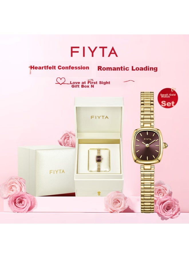 FIYTA سلسلة ساحرة "ساعة الذهب الصغيرة" بقرص بني داكن وسلسلة من الخيزران ساعة عتيقة للنساء، صندوق هدية لصديقة - Image 1
