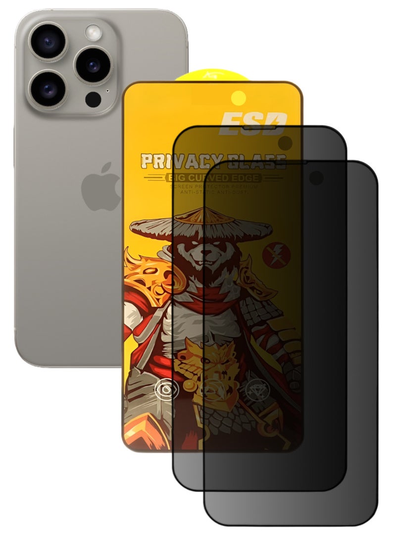 ESD 2 Pieces Tempered Dustproof Privacy Glass Screen Protector Compatible For iPhone 15 Pro - Image 1