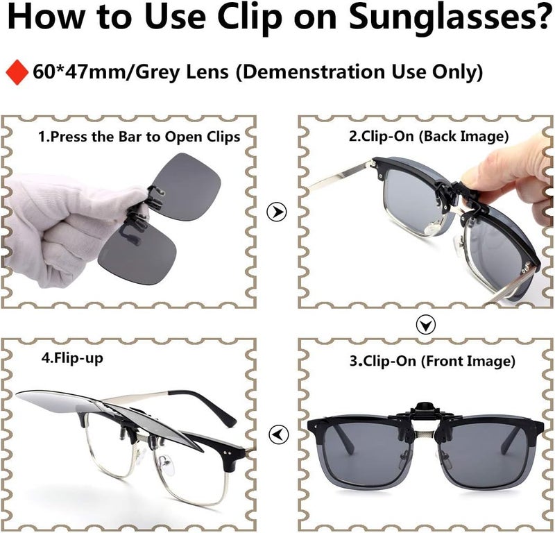 CAXMAN Polarized Clip-on Flip Up Metal Clip Rimless Sunglasses for Prescription Glasses - Image 4