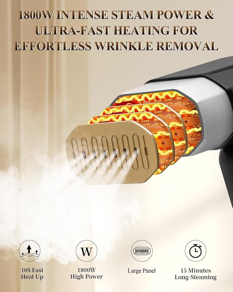 AMINAC Handheld Clothes Steamer Iron 10s Fast Heat-up,1800W Strong Power Garment Steamer with 330ml Tank, Auto-Off and 5 steam settings, Portable Travel iron for Powerful Wrinkle Removal on Fabrics - Image 5