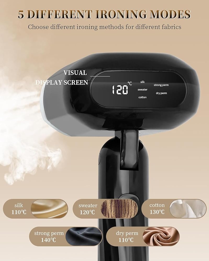 AMINAC Handheld Clothes Steamer Iron 10s Fast Heat-up,1800W Strong Power Garment Steamer with 330ml Tank, Auto-Off and 5 steam settings, Portable Travel iron for Powerful Wrinkle Removal on Fabrics - Image 4