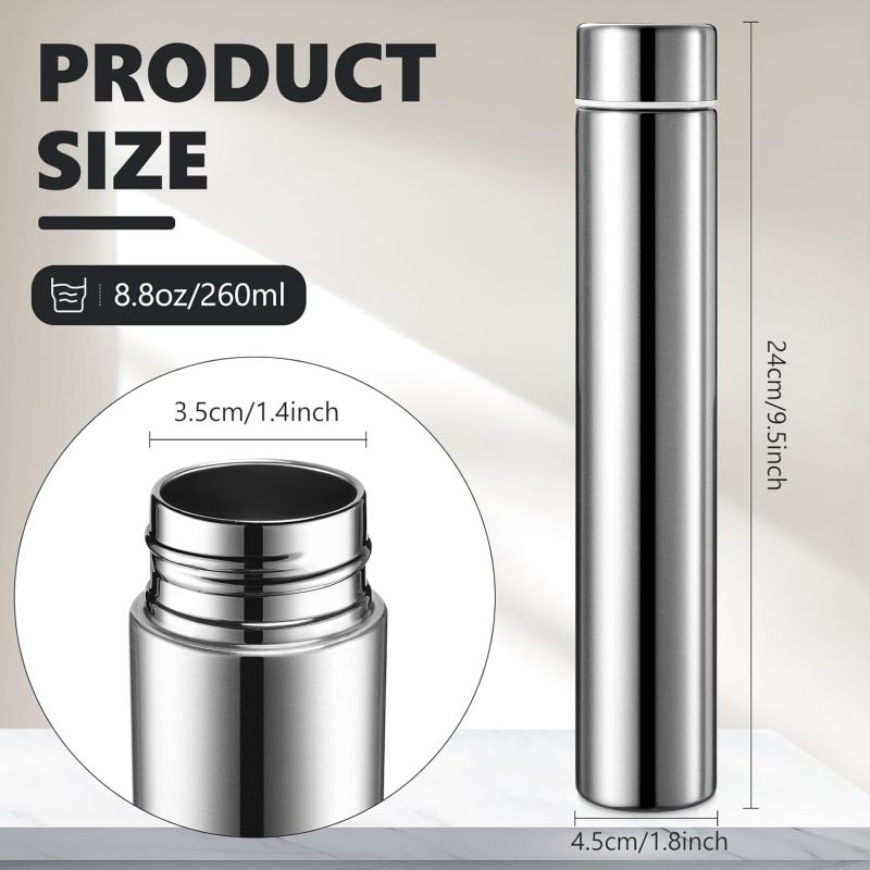 Slim Insulated Water Bottle: 8.8 Oz 304 Stainless Steel, Leak-Proof Seal, Double-Wall Vacuum Insulation - 2-Pack Compact Bottle for Gym, Camping, Office, On-The-Go Hydration - Image 2