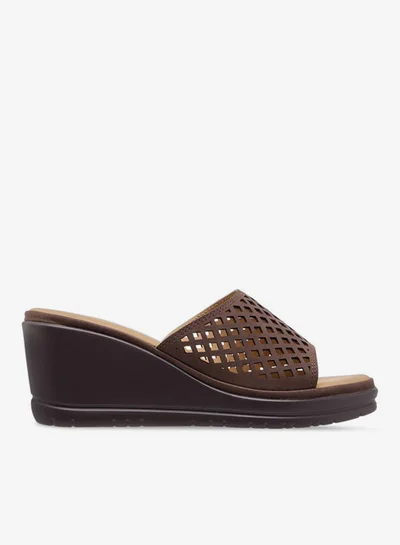 Flora Bella By Shoexpress Cutout Detail Slip-On Sandals with Wedge Heels