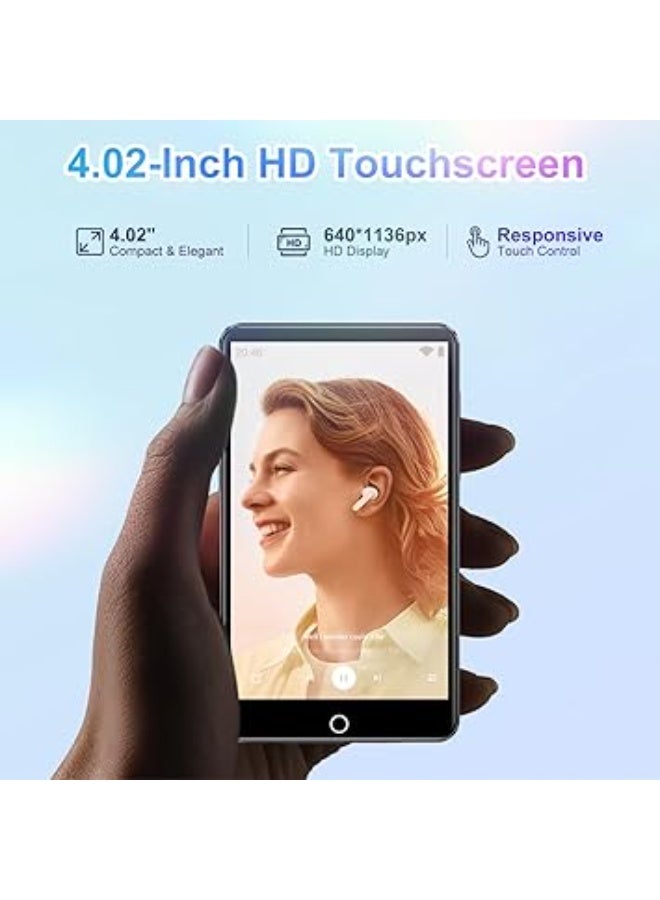 مشغل MP3 80GB مع بلوتوث وواي فاي، مشغل MP4 بشاشة لمس 4.02 بوصة مع كاميرا، مشغل MP3 اندرويد مع سبوتيفاي وديزر ومسموع ومشغل موسيقى مع مكبر صوت وراديو اف ام، يدعم حتى 1TB - Image 5