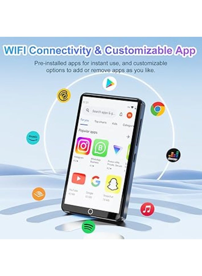 مشغل MP3 80GB مع بلوتوث وواي فاي، مشغل MP4 بشاشة لمس 4.02 بوصة مع كاميرا، مشغل MP3 اندرويد مع سبوتيفاي وديزر ومسموع ومشغل موسيقى مع مكبر صوت وراديو اف ام، يدعم حتى 1TB - Image 4
