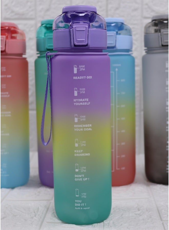 توشيونيكس زجاجة مياه رياضية تحفيزية سعة 1000 مل مع علامات زمنية، وغطاء يعمل بلمسة واحدة، وفوهة قلابة، وماصة مدمجة، وتصميم حزام حمل مزدوج وملصقات مجانية لطيفة - خالية من مادة BPA، وغطاء مانع للتسرب، وصديقة للبيئة، مصنوعة من البلاستيك، وقابلة لإعادة الاستخدام، وزجاجة مياه تذكيرية للشرب للبالغين والأطفال في المدرسة والمكتب والترطيب اليومي والصالة الرياضية واللياقة البدنية والأنشطة الخارجية والرياضة والسفر، زجاجة سعة 32 أونصةزجاجة مياه رياضية تحفيزية سعة 1000 مل مع علامات زمنية، وغطاء يعمل بلمسة واحدة، وفوهة قلابة، وماصة مدمجة، وتصميم حزام حمل مزدوج وملصقات مجانية لطيفة - خالية من مادة BPA، وغطاء مانع للتسرب، وصديقة للبيئة، مصنوعة من البلاستيك، وقابلة لإعادة الاستخدام، وزجاجة مياه تذكيرية للشرب للبالغين والأطفال في المدرسة والمكتب والترطيب اليومي والصالة الرياضية واللياقة البدنية والأنشطة الخارجية والرياضة والسفر، زجاجة سعة 32 أونصة - Image 2