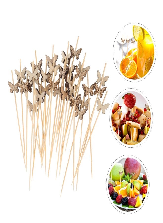 SHOWERORO 100Pcs Butterfly Fruit Picks Natural Bamboo Cocktail Sticks Disposable Party Supplies for Appetizers Desserts Drinks Snacks 4.72 Inch - Image 2
