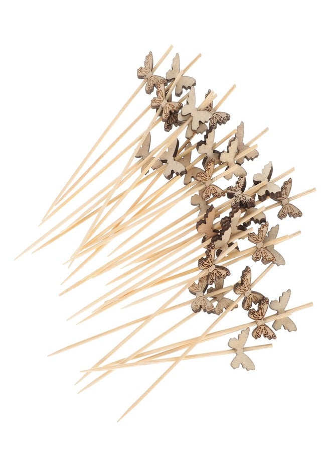 SHOWERORO 100Pcs Butterfly Fruit Picks Natural Bamboo Cocktail Sticks Disposable Party Supplies for Appetizers Desserts Drinks Snacks 4.72 Inch - Image 1