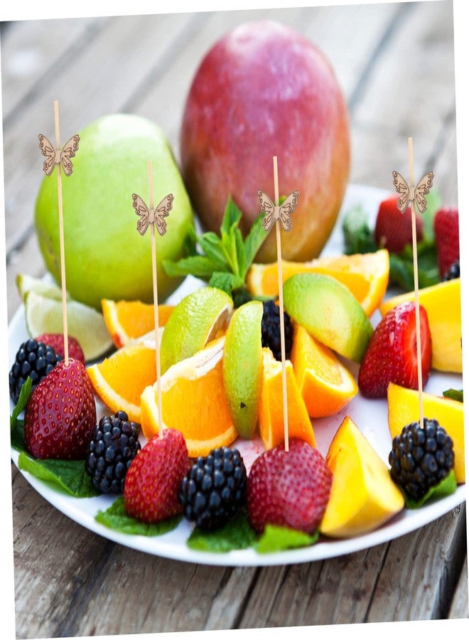 SHOWERORO 100Pcs Butterfly Fruit Picks Natural Bamboo Cocktail Sticks Disposable Party Supplies for Appetizers Desserts Drinks Snacks 4.72 Inch - Image 3