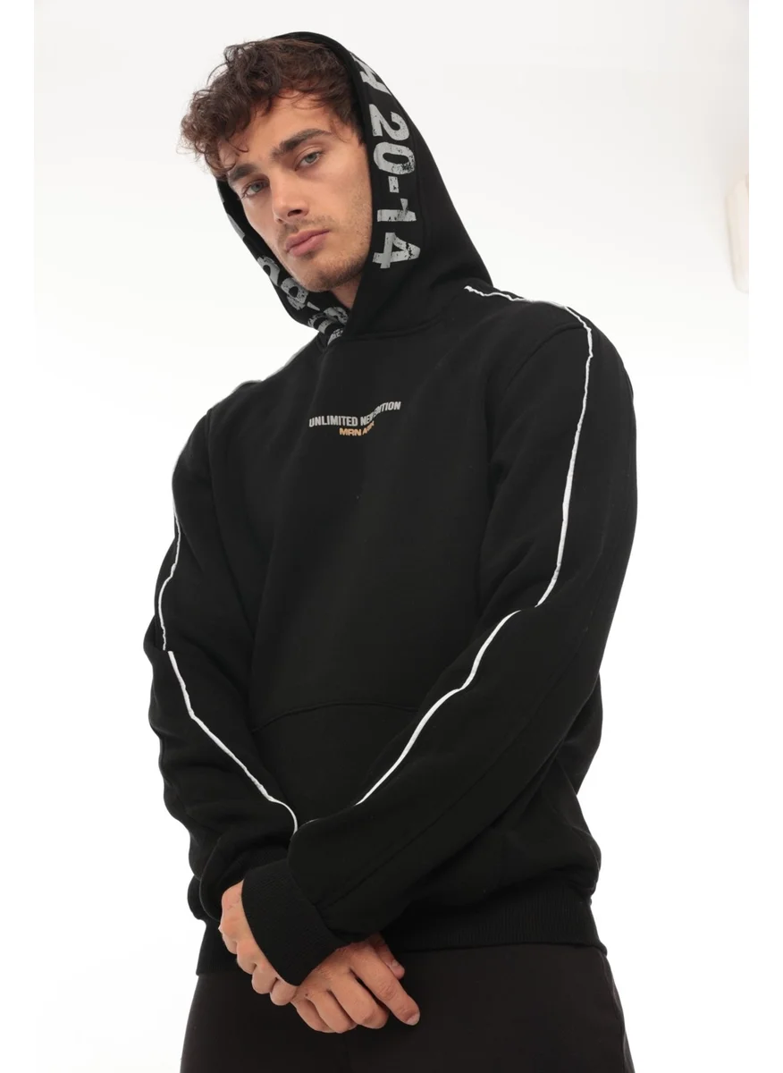 ميرون Black Hooded Printed Three Thread Oversize Sweatshirt - 2440