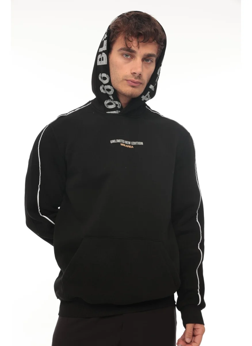 ميرون Black Hooded Printed Three Thread Oversize Sweatshirt - 2440