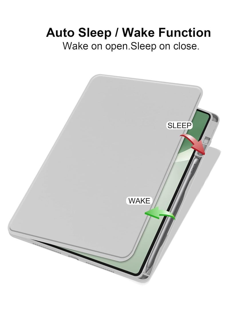 VKL Case Compatible with Honor Pad 10 12.1 Inch 2025 Tablet, Rotating Bracket Flip Cover Intelligent Protective Cover with Pen Slot and Auto Sleep/Wake-up (Gray) - Image 2