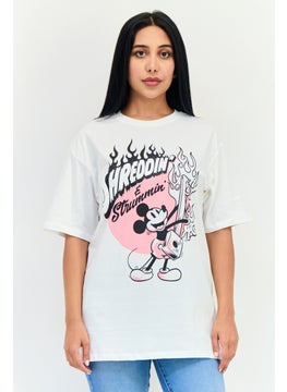 Disney Women Mickey Mouse Crew Neck Short Sleeves Graphic Print T-Shirt, White  - Image 1
