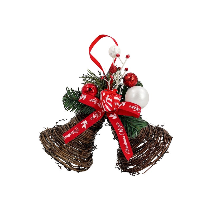 CHRISTMAS MAGIC Hanging Rattan Bells Red 21x11x20cm - Image 1