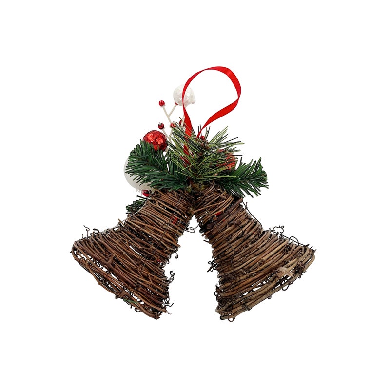 CHRISTMAS MAGIC Hanging Rattan Bells Red 21x11x20cm - Image 2