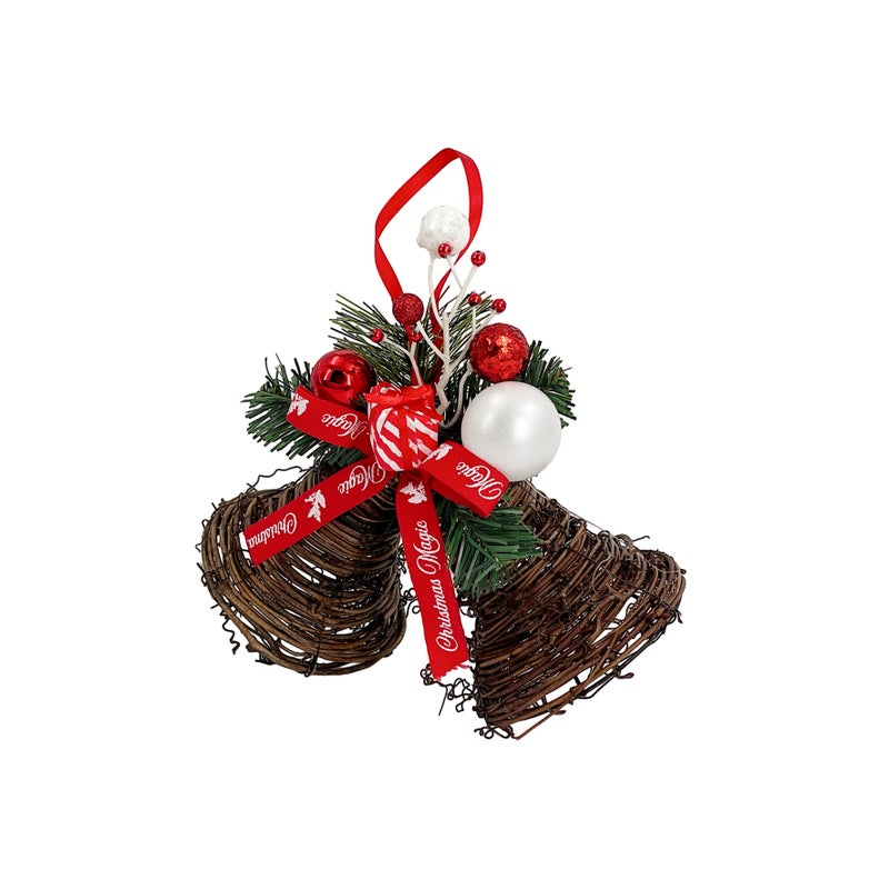CHRISTMAS MAGIC Hanging Rattan Bells Red 21x11x20cm - Image 4