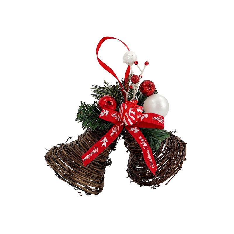 CHRISTMAS MAGIC Hanging Rattan Bells Red 21x11x20cm - Image 3