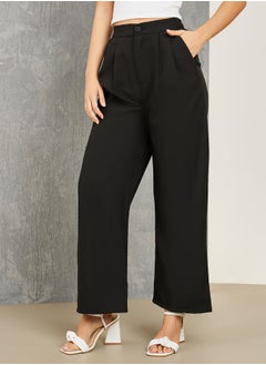 Solid Wide Leg Pants with Button Closure