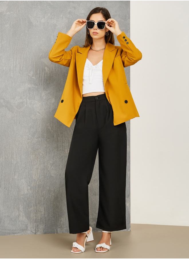 Styli - Solid Wide Leg Pants with Button Closure - Image 1
