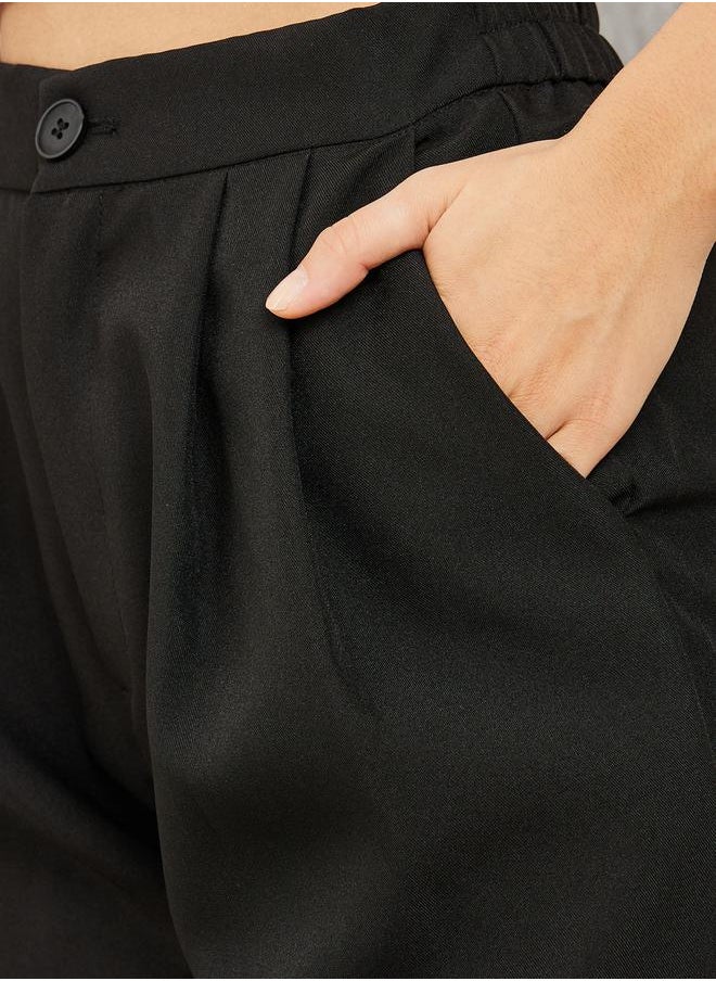 Styli - Solid Wide Leg Pants with Button Closure - Image 1