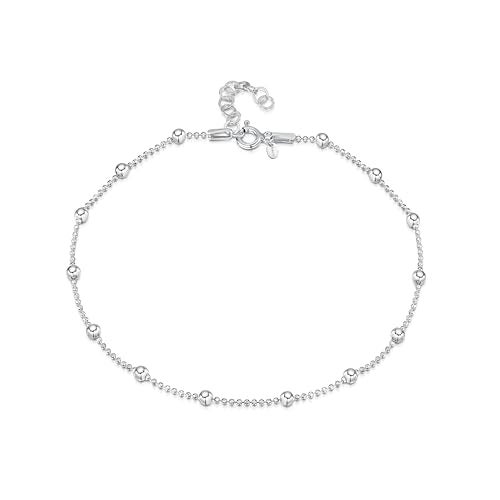 Amberta Italian Sterling Silver Anklet for Women 925 | Adjustable Ankle Bracelets for Women Beaded Heart Summer Jewelry: Beaded - Image 1