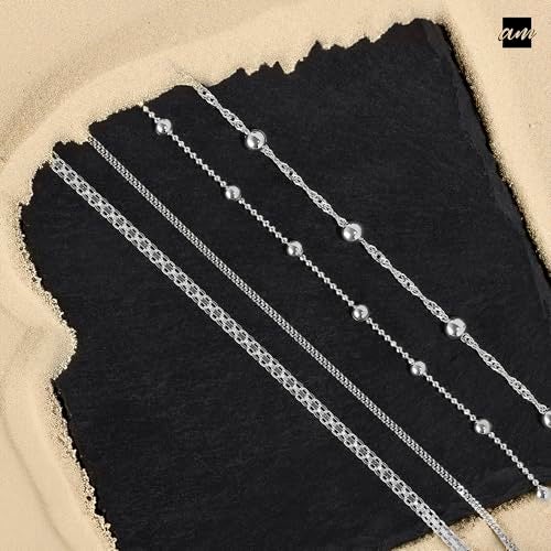 Amberta Italian Sterling Silver Anklet for Women 925 | Adjustable Ankle Bracelets for Women Beaded Heart Summer Jewelry: Beaded - Image 3