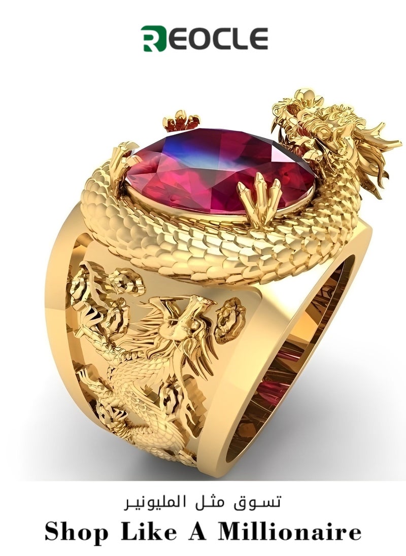 REOCLE - Red Crystal Rhinestone Gem Ring Dragon Ring Uniquely Stylish 3D Dragon Shape Band Rings Shiny Inlay Jewelry Gifts for Men Women - Image 1