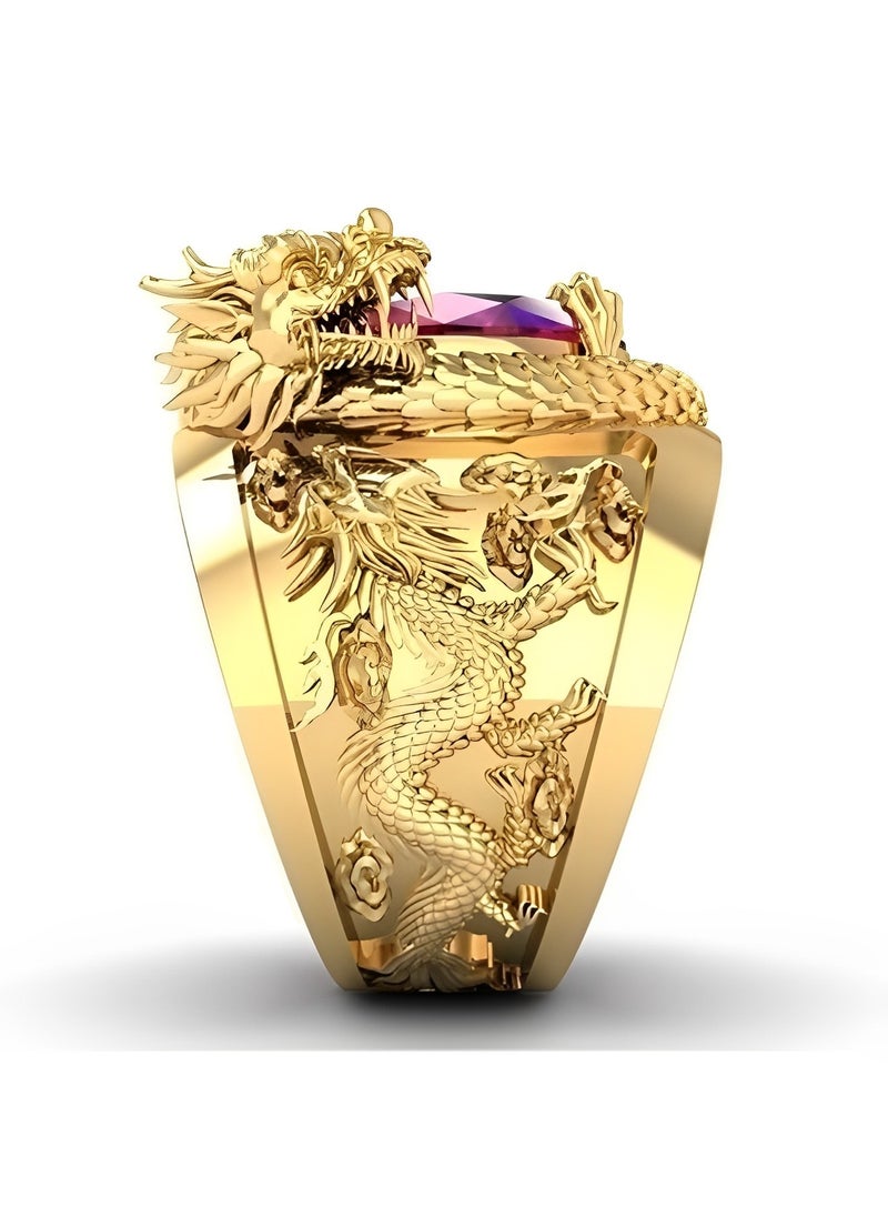 REOCLE - Red Crystal Rhinestone Gem Ring Dragon Ring Uniquely Stylish 3D Dragon Shape Band Rings Shiny Inlay Jewelry Gifts for Men Women - Image 1