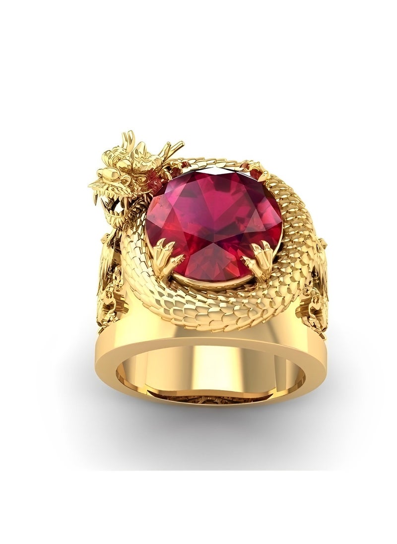REOCLE - Red Crystal Rhinestone Gem Ring Dragon Ring Uniquely Stylish 3D Dragon Shape Band Rings Shiny Inlay Jewelry Gifts for Men Women - Image 1