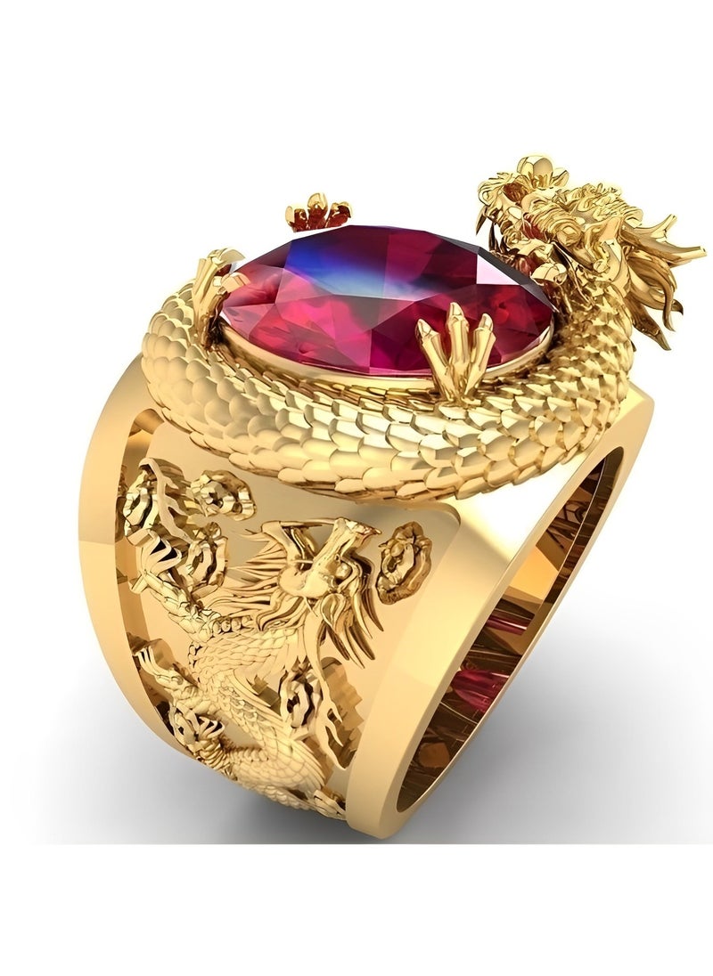 REOCLE - Red Crystal Rhinestone Gem Ring Dragon Ring Uniquely Stylish 3D Dragon Shape Band Rings Shiny Inlay Jewelry Gifts for Men Women - Image 1