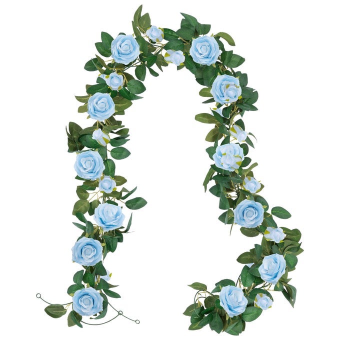 UARTLINES 5 PACK ARTIFICIAL ROYAL BLUE ROSE VINES FLORAL GARLANDS TOTAL 325 FT FAKE VINE SILK FLOWER GARLAND FOR INDOOR OUTDOOR HOME WEDDING ARCH GARDEN WALL DECORATION