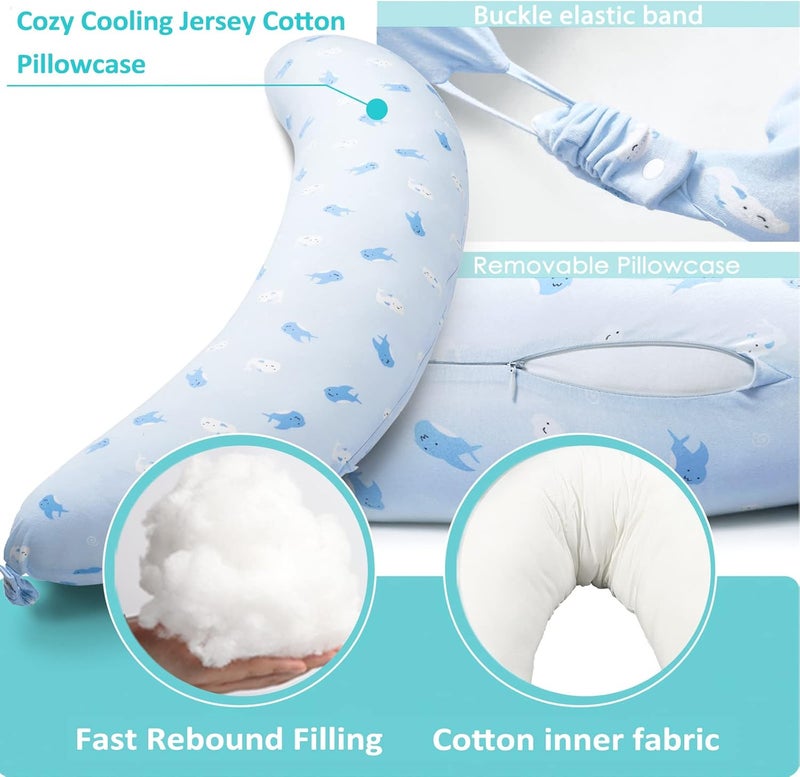 BYRIVER Firm C Shaped Body Pillow for Side Sleeping Women Men, Cooling Pregnancy Pillows for Sleeping, Washable Jersey Cotton Cover, Gifts for New Mom Women (Baby Shark) - Image 3