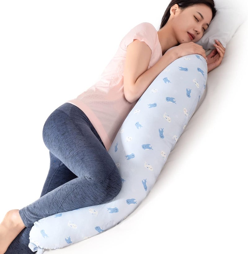 BYRIVER Firm C Shaped Body Pillow for Side Sleeping Women Men, Cooling Pregnancy Pillows for Sleeping, Washable Jersey Cotton Cover, Gifts for New Mom Women (Baby Shark) - Image 5